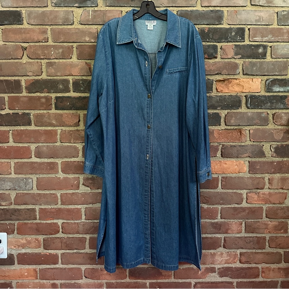 Vtg Robbie Bee | Denim Button Cotton Sz 22 -54 Chest / 42” Long -side Slits